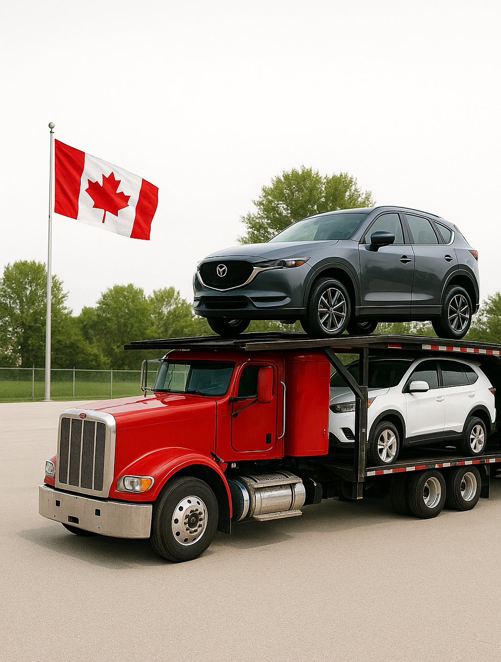 Professional auto transport truck on Canadian highway